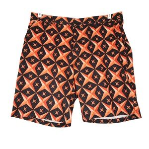 HREKSKI Swim Trunks Geometric Star Print Elastic Waist Mens Size 40 Orange Black